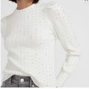 Express Pearl Embellished Mock Neck Sweater